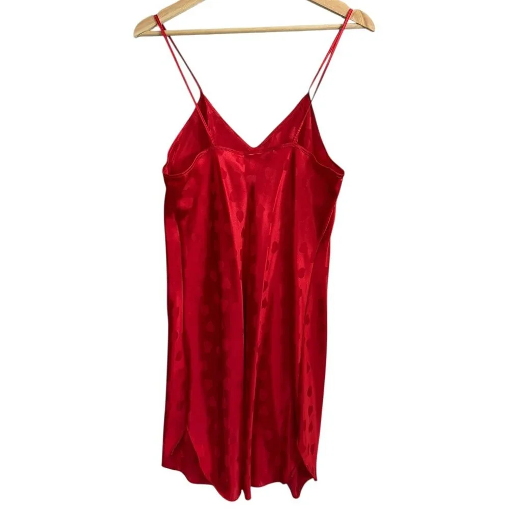 Vintage Satin Vneck Heart Print Mini Slip Red Medium Valentines Day Sultry - Picture 2 of 4